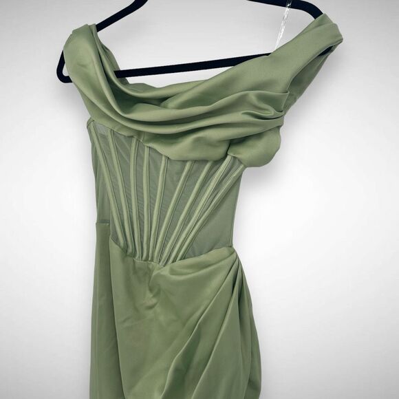House of CB‎ Lulu Drape Satin Boned Corset Pistachio Green Midi Dress Size XS - Picture 4 of 10